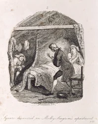 Square descoberto no apartamento de Molly Seagrim, de "Tom Jones, a História de um Enjeitado", gravado pelo artista, ilustração de "As Obras de Henry Fielding", pub. por Henry G. Bohn, 1853
